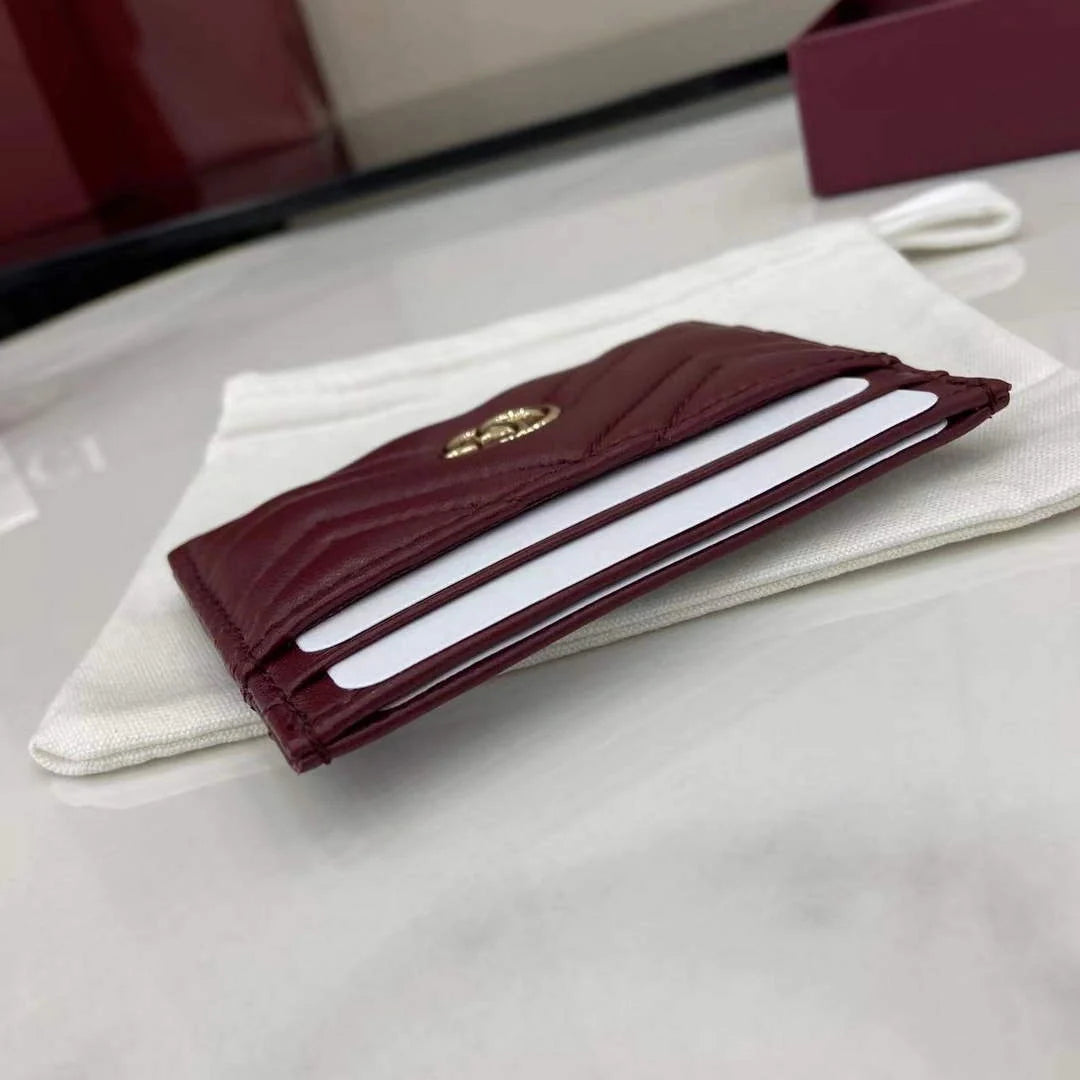 Gucci GG Marmont card case ‎443127 in wine red leather