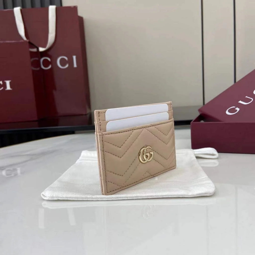 Gucci GG Marmont card case ‎443127 in dark beige leather