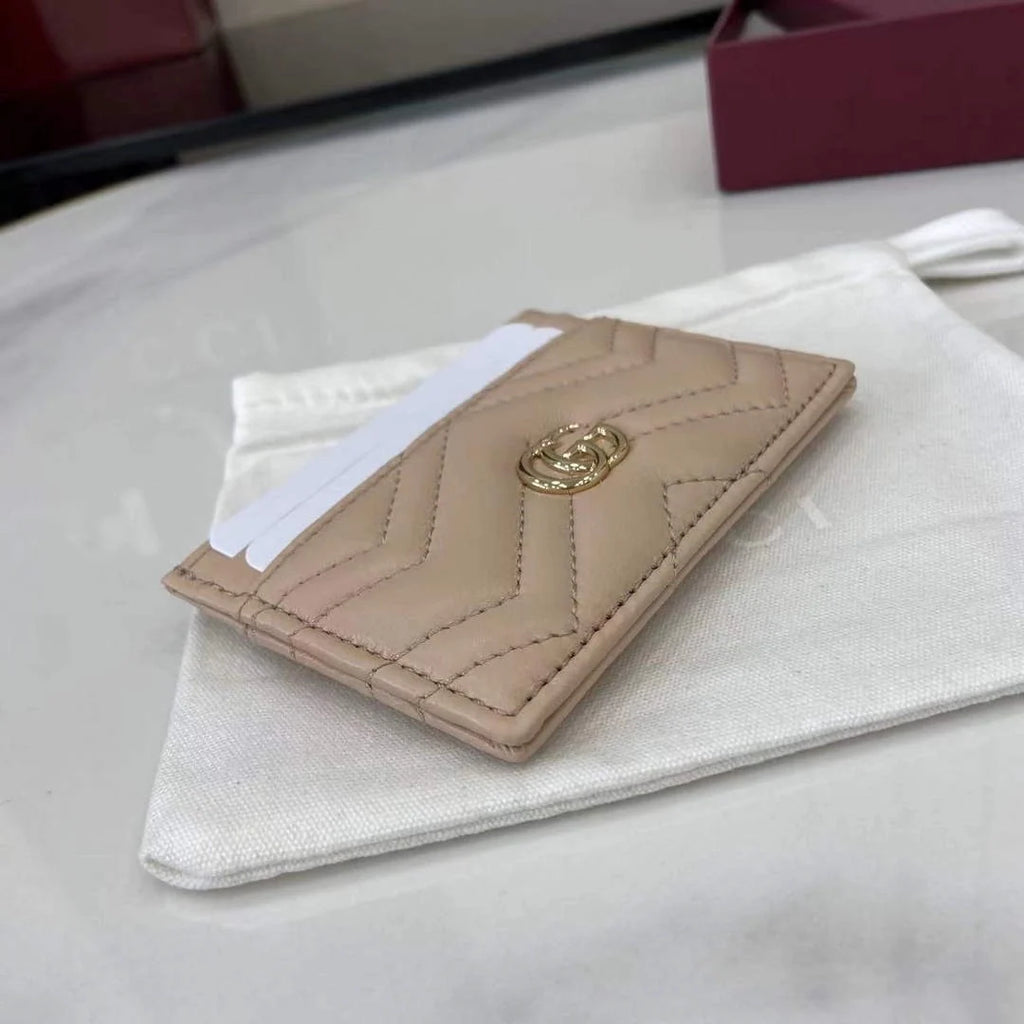 Gucci GG Marmont card case ‎443127 in dark beige leather