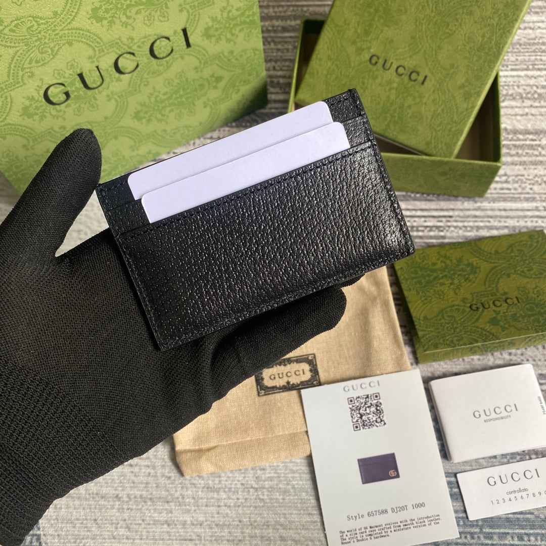 Gucci GG Marmont card case 657588 black leather Gold