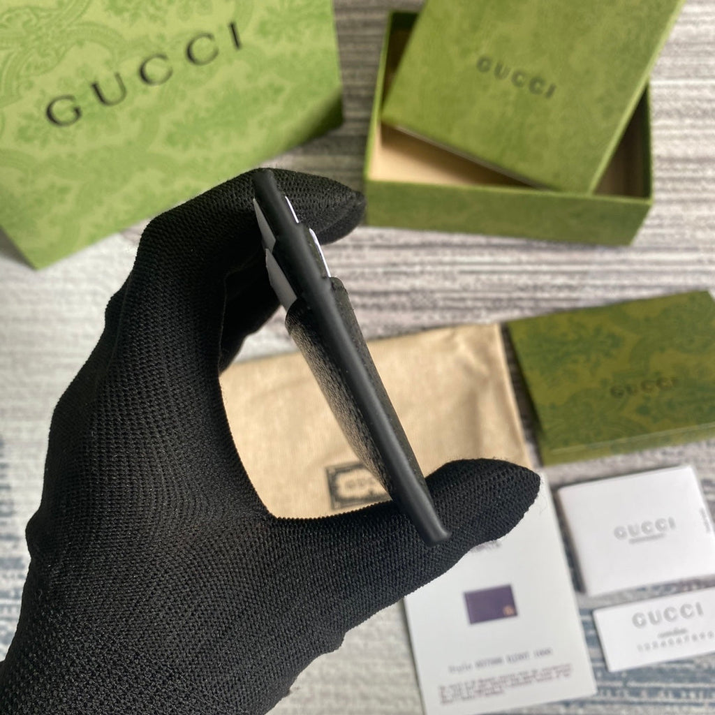 Gucci GG Marmont card case 657588 black leather Gold