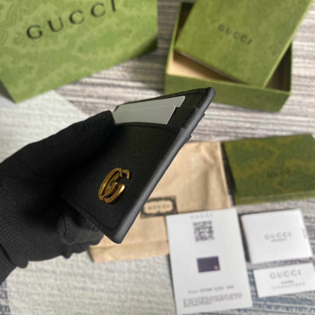 Gucci GG Marmont card case 657588 black leather Gold
