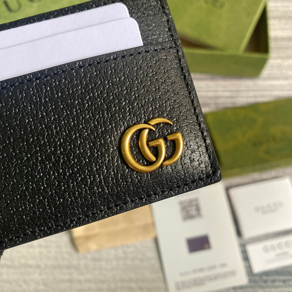Gucci GG Marmont card case 657588 black leather Gold