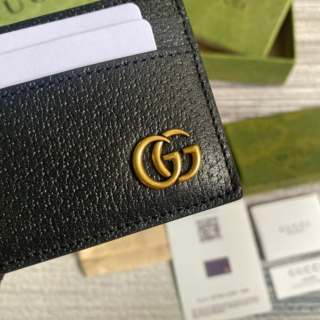 Gucci GG Marmont card case 657588 black leather Gold
