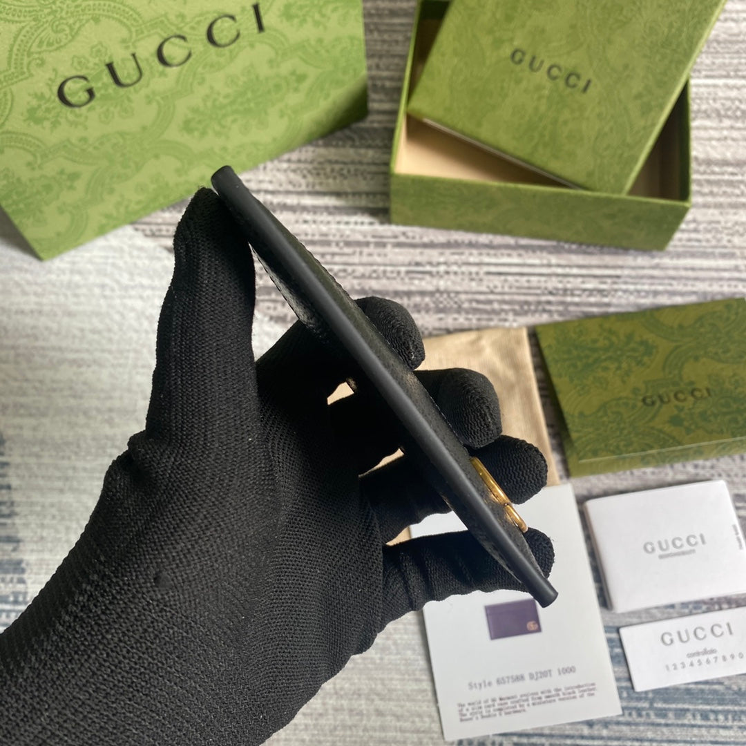Gucci GG Marmont card case 657588 black leather Gold