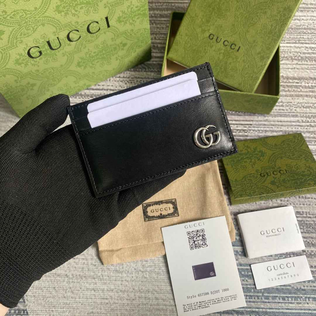 Gucci GG Marmont card case 657588 black leather Silver