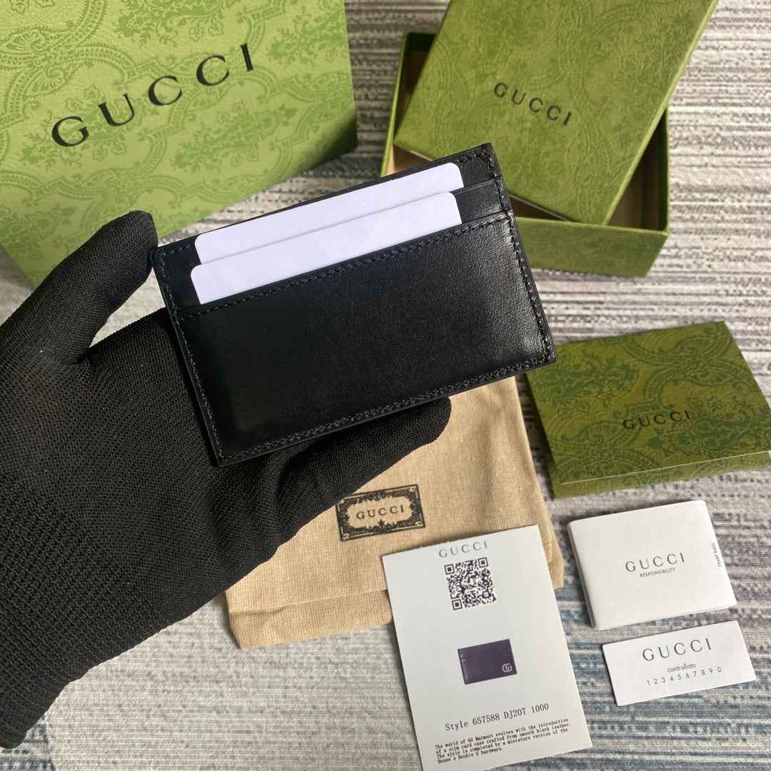 Gucci GG Marmont card case 657588 black leather Silver