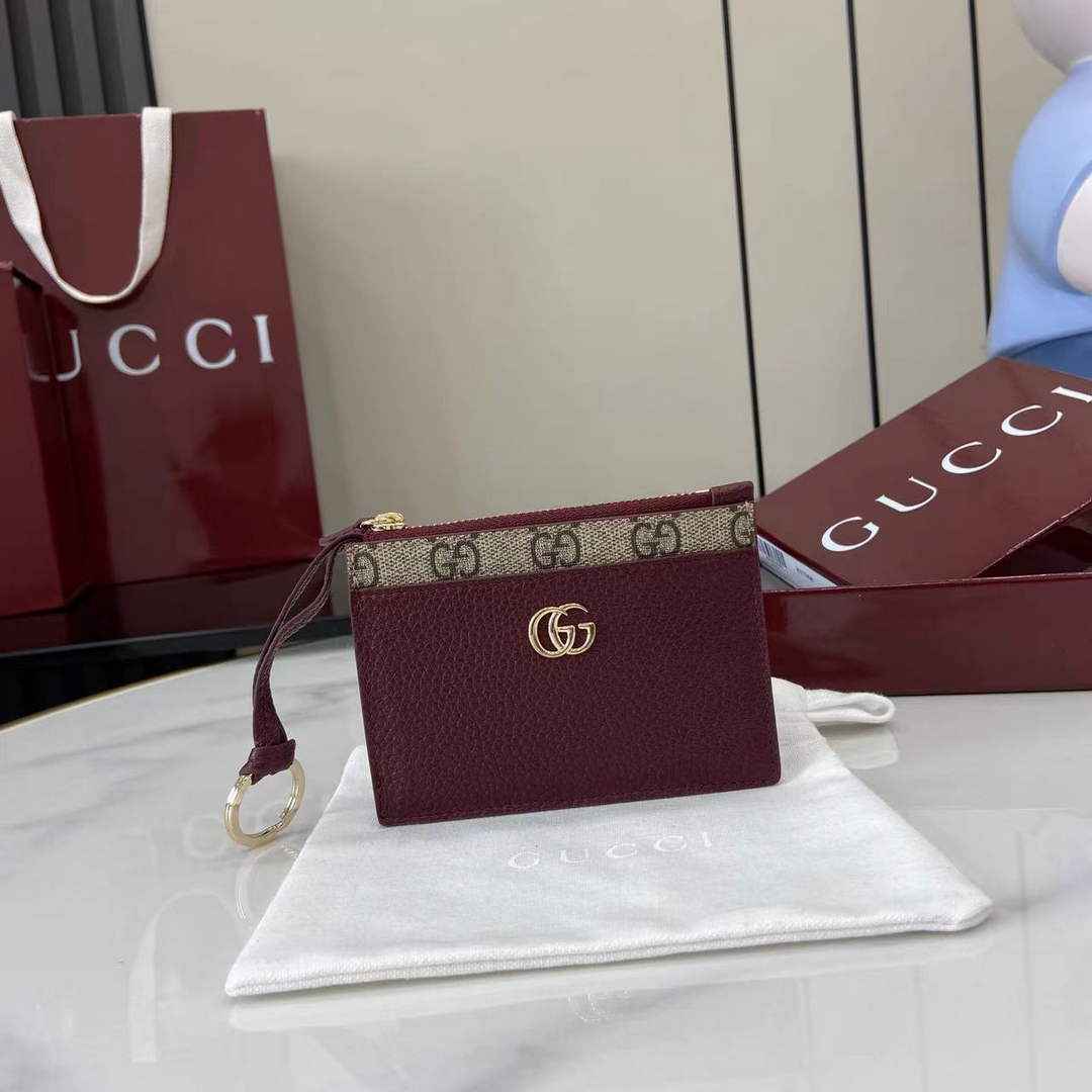 Gucci GG Marmont card case in Rosso Ancora red and beige leather ‎837966