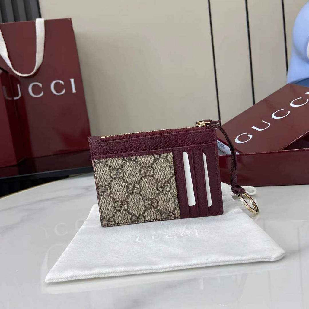 Gucci GG Marmont card case in Rosso Ancora red and beige leather ‎837966