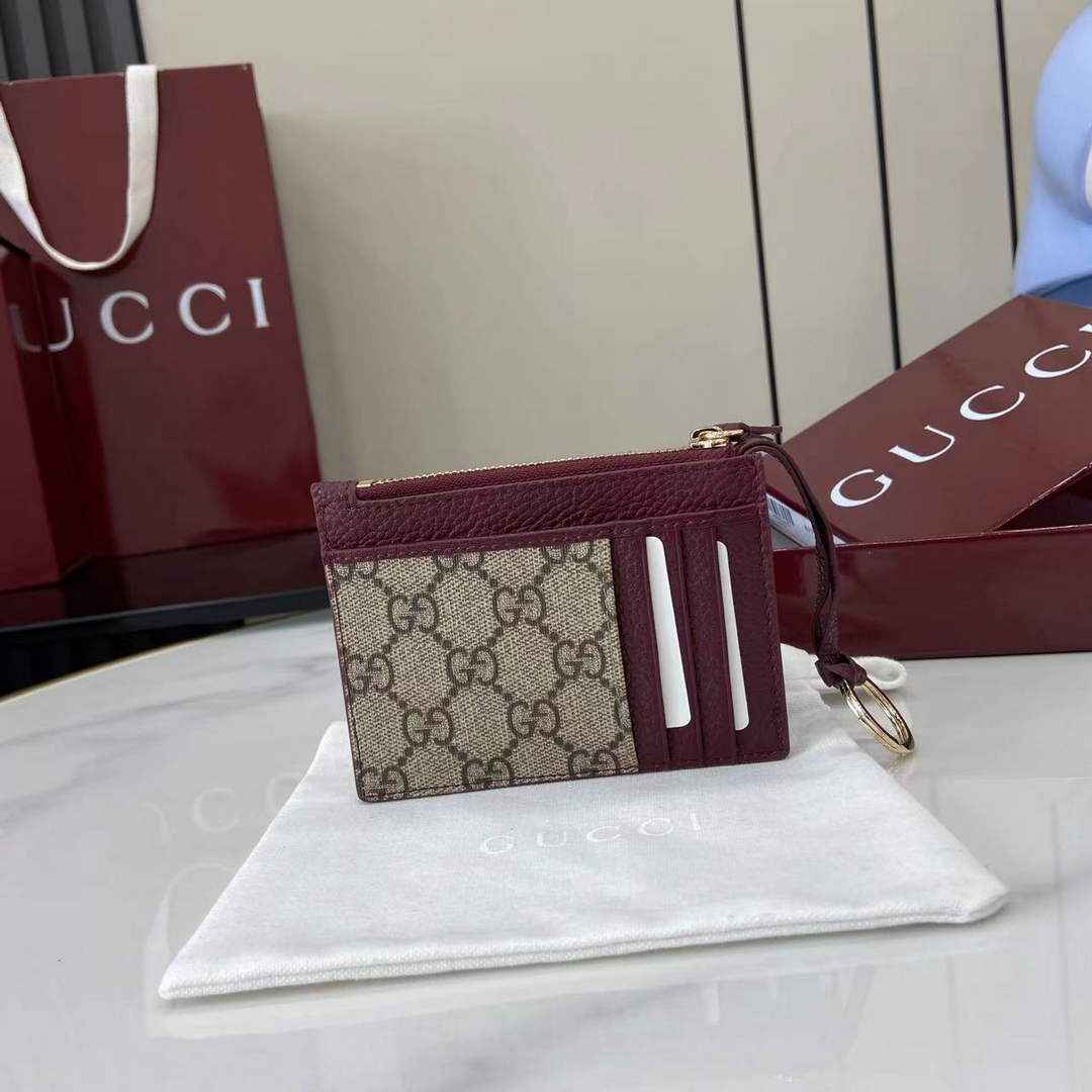 Gucci GG Marmont card case in Rosso Ancora red and beige leather ‎837966