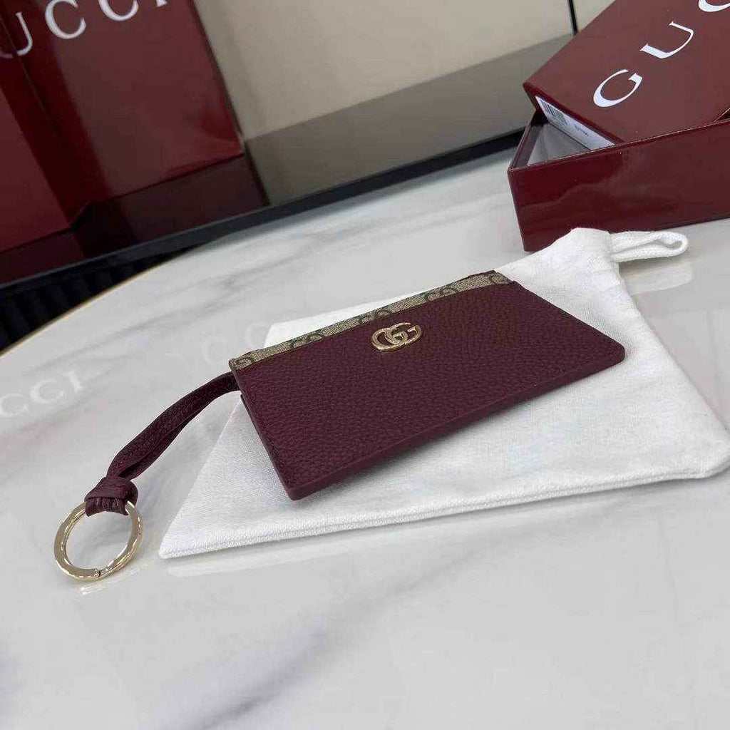 Gucci GG Marmont card case in Rosso Ancora red and beige leather ‎837966
