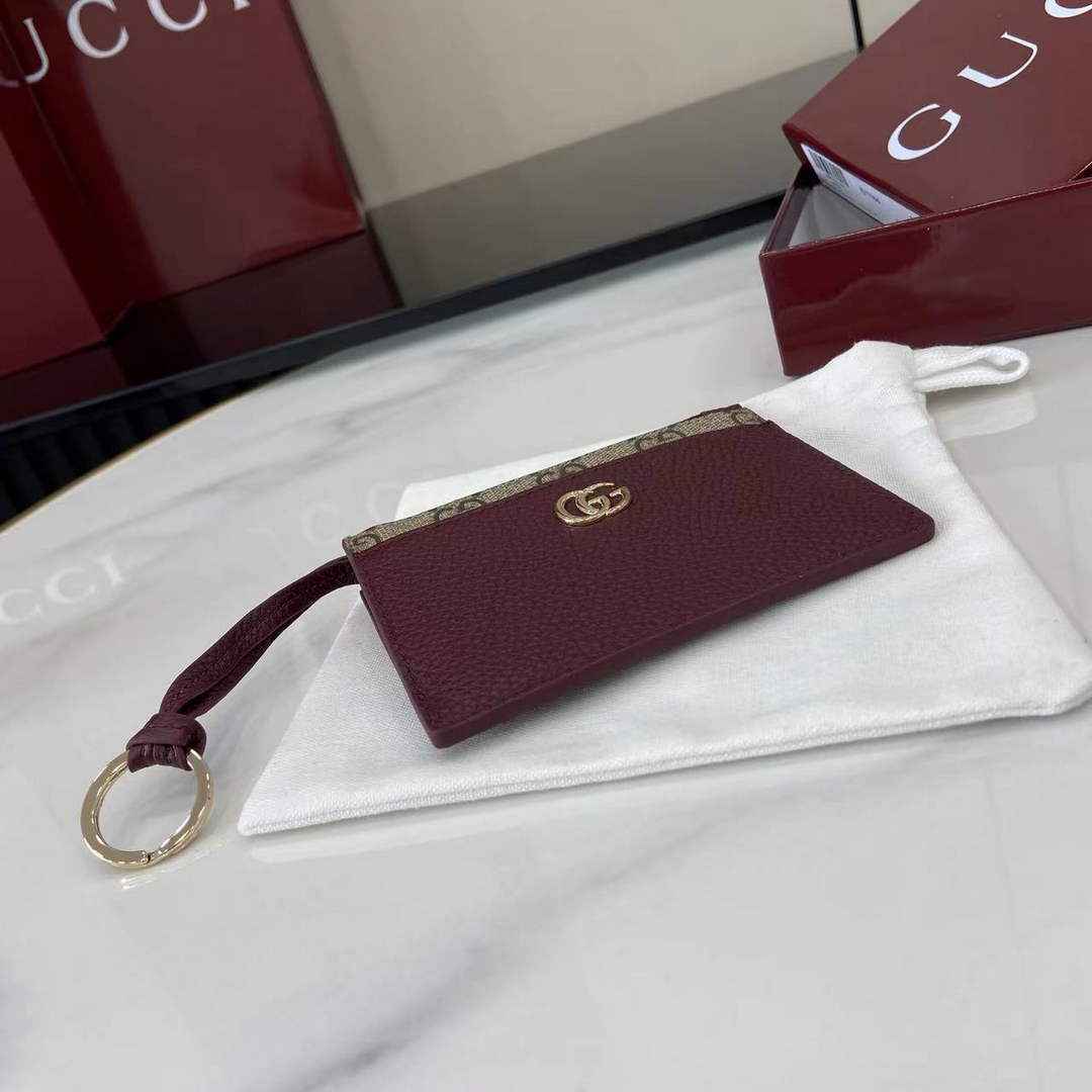 Gucci GG Marmont card case in Rosso Ancora red and beige leather ‎837966