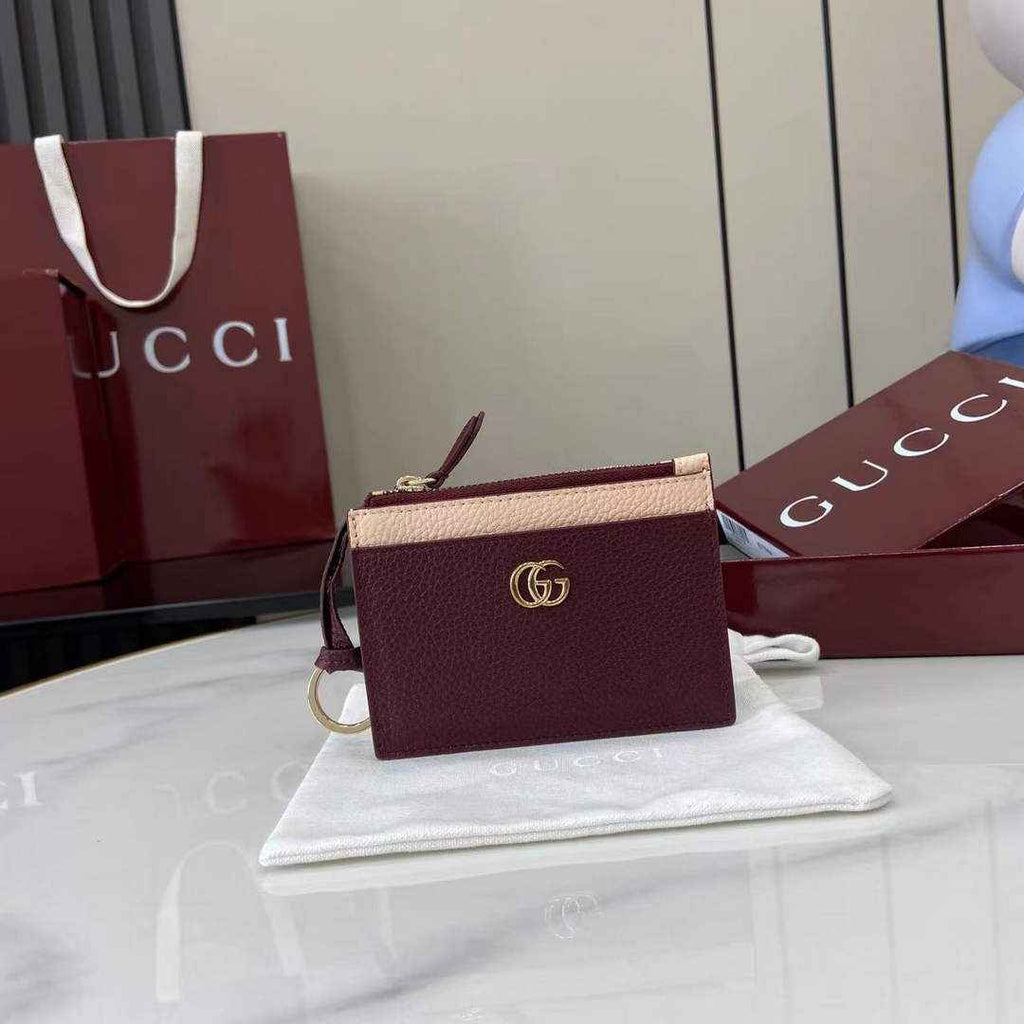 Gucci GG Marmont card case in Rosso Ancora red and pink leather ‎837966