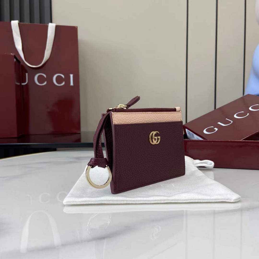 Gucci GG Marmont card case in Rosso Ancora red and pink leather ‎837966