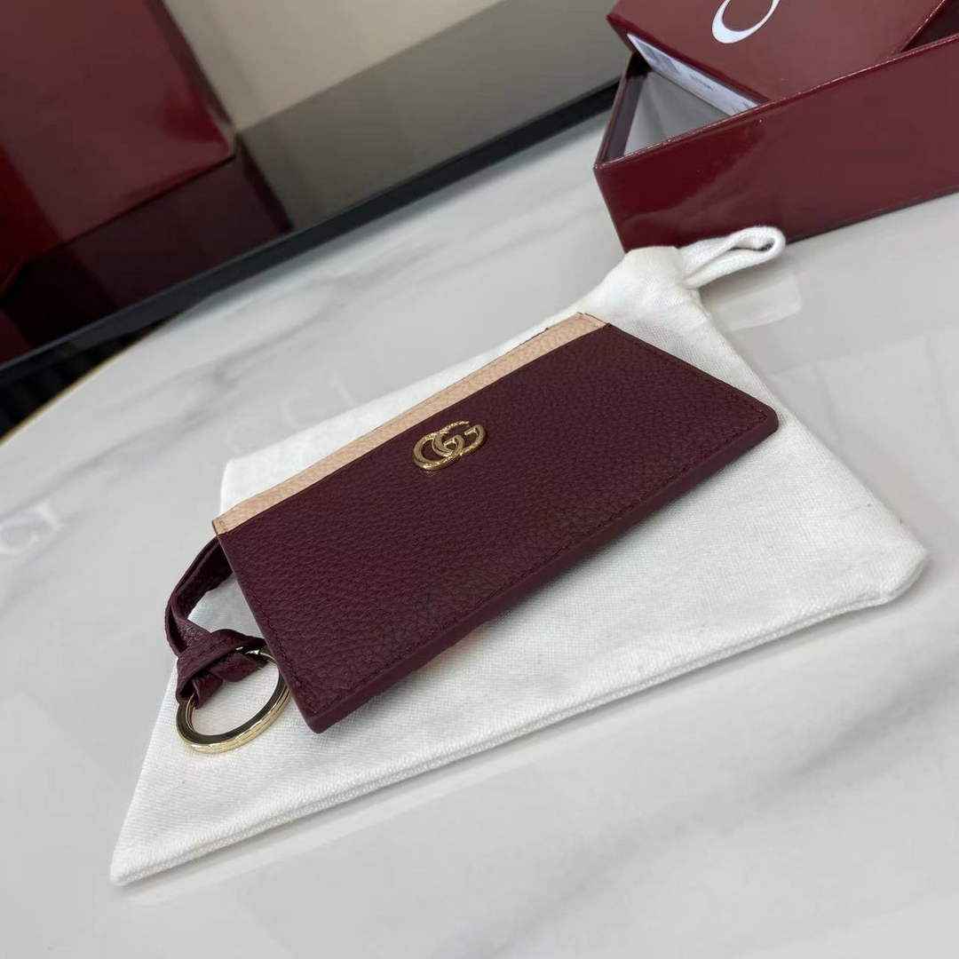 Gucci GG Marmont card case in Rosso Ancora red and pink leather ‎837966