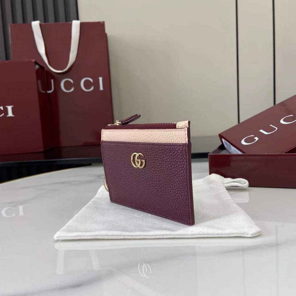 Gucci GG Marmont card case in Rosso Ancora red and pink leather ‎837966