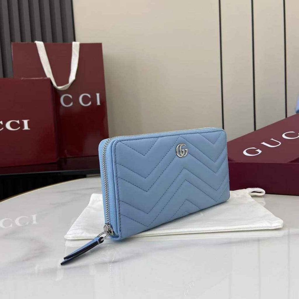 Gucci GG Marmont Leather Zip Wallet - Blue 837758