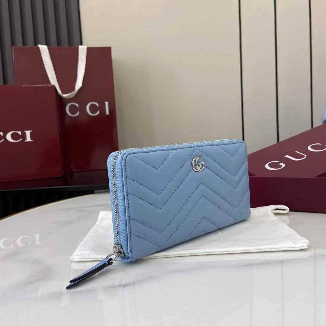 Gucci GG Marmont Leather Zip Wallet - Blue 837758