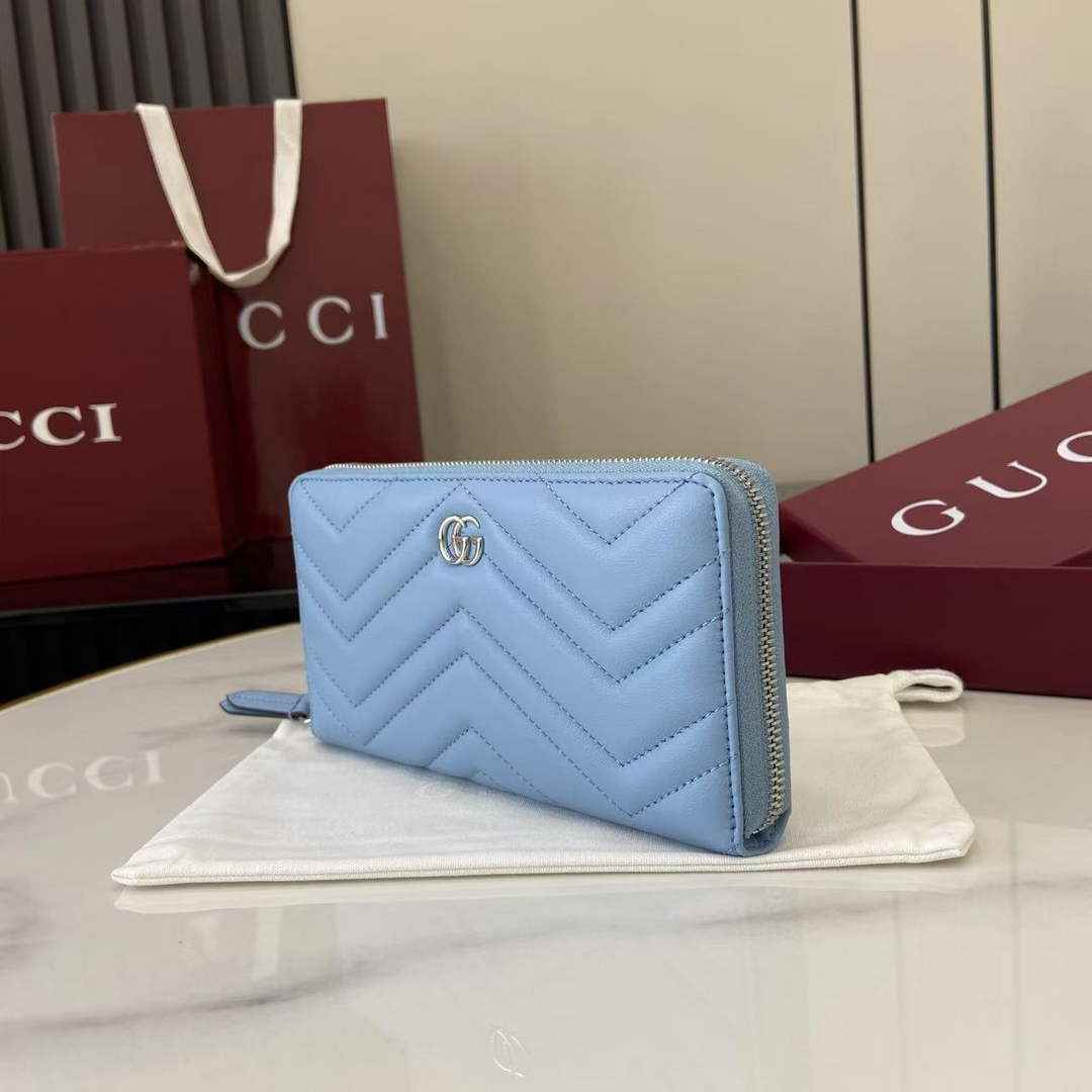 Gucci GG Marmont Leather Zip Wallet - Blue 837758