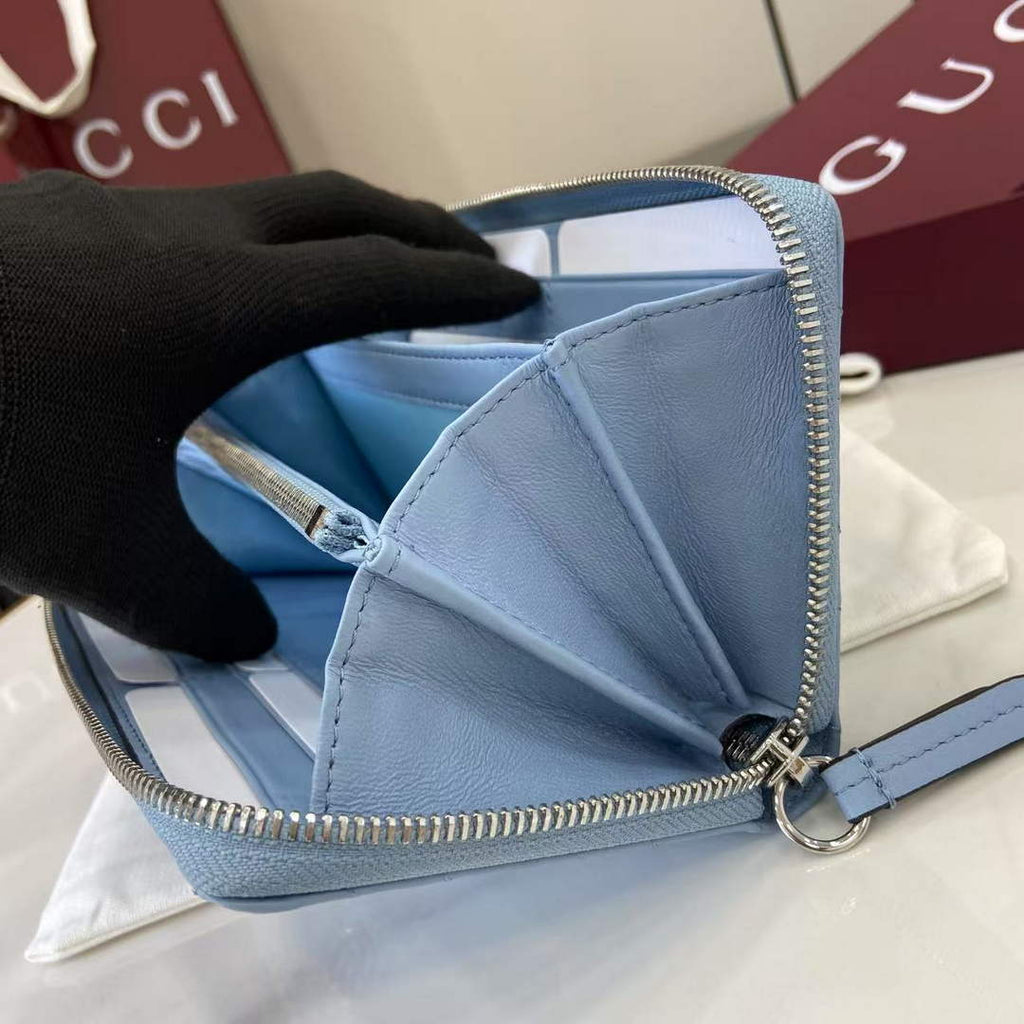 Gucci GG Marmont Leather Zip Wallet - Blue 837758