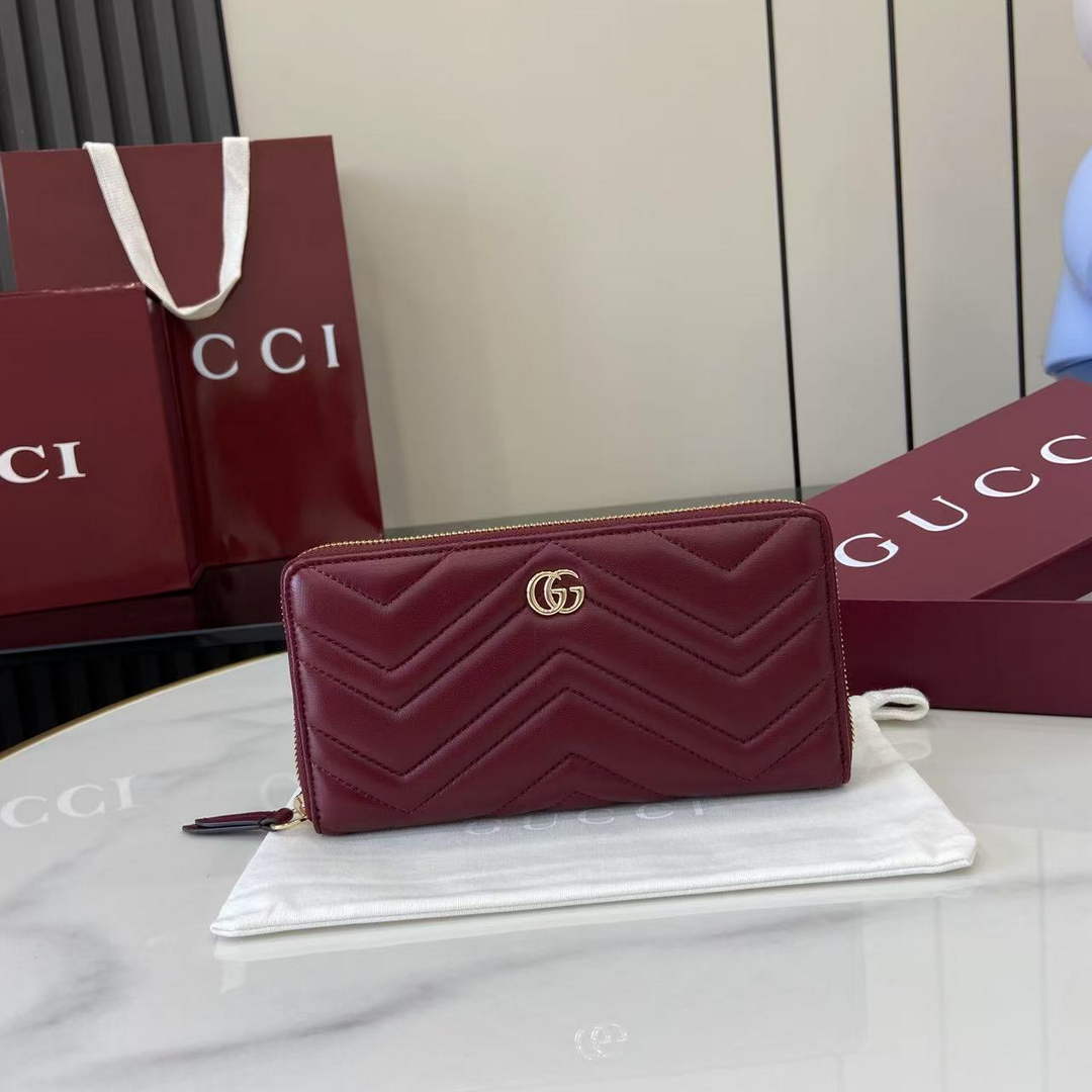Gucci GG Marmont Leather Zip Wallet - Wine Red 837758