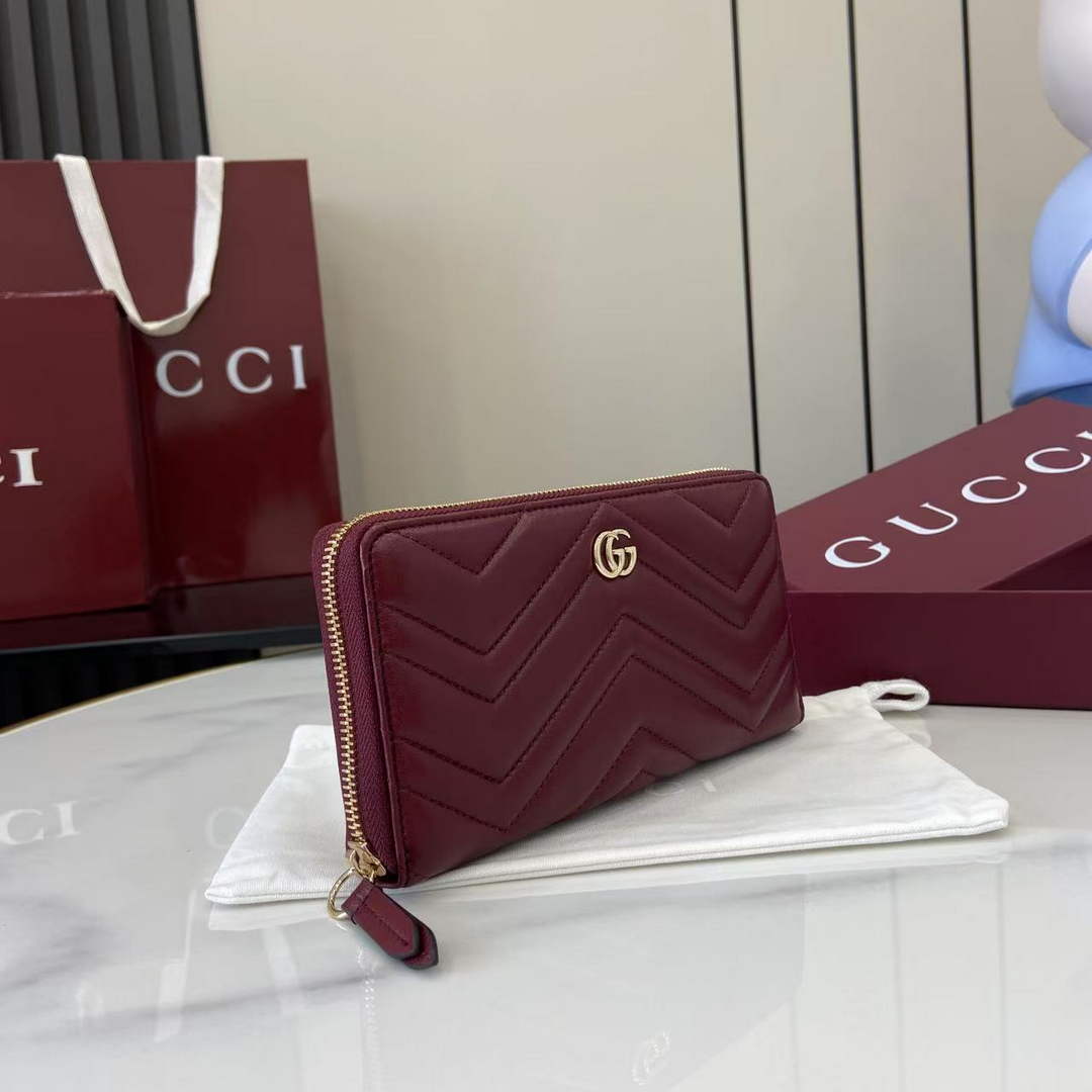 Gucci GG Marmont Leather Zip Wallet - Wine Red 837758