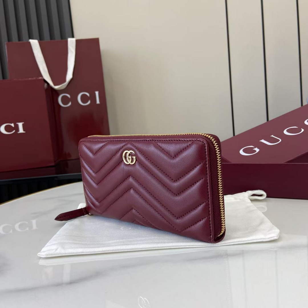 Gucci GG Marmont Leather Zip Wallet - Wine Red 837758