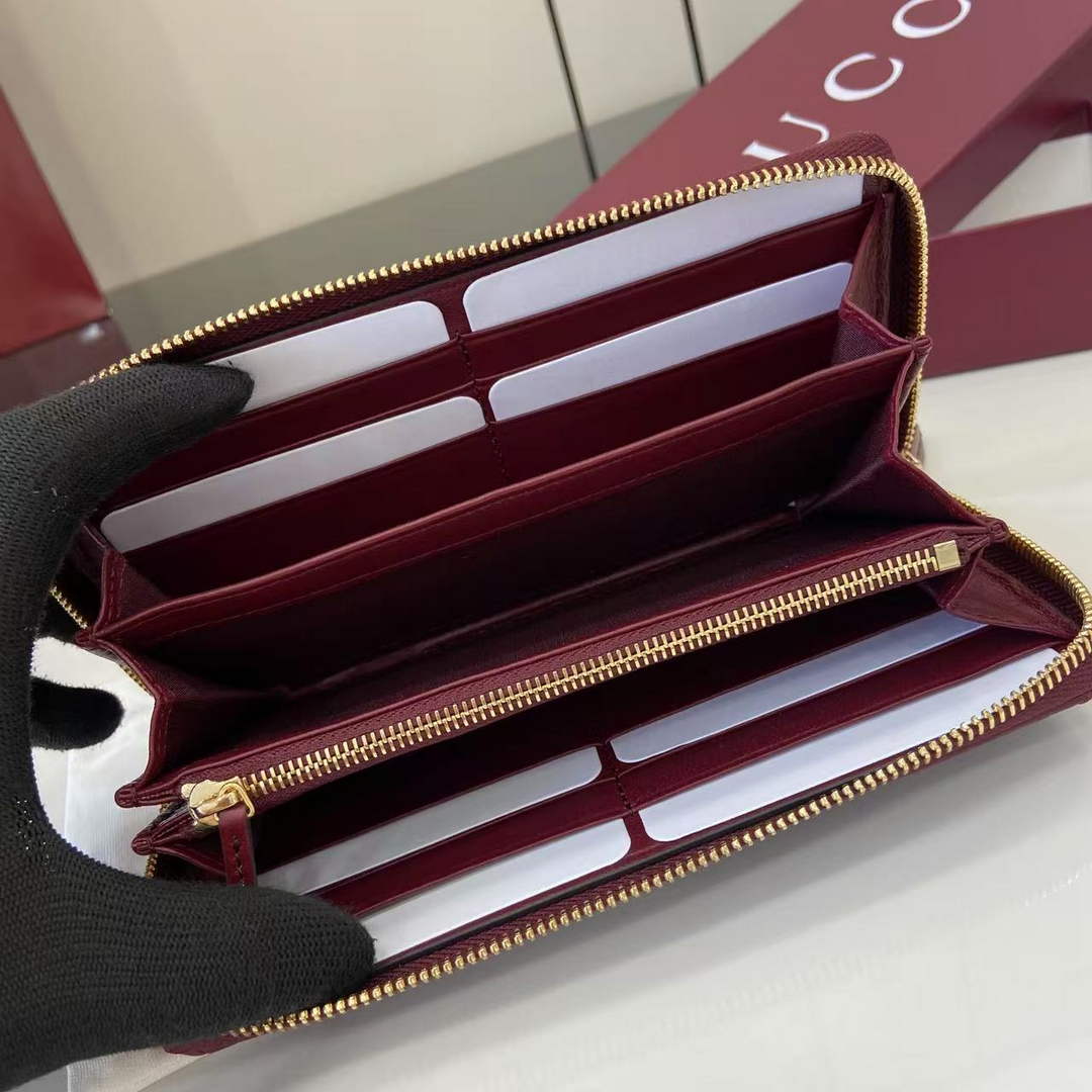 Gucci GG Marmont Leather Zip Wallet - Wine Red 837758