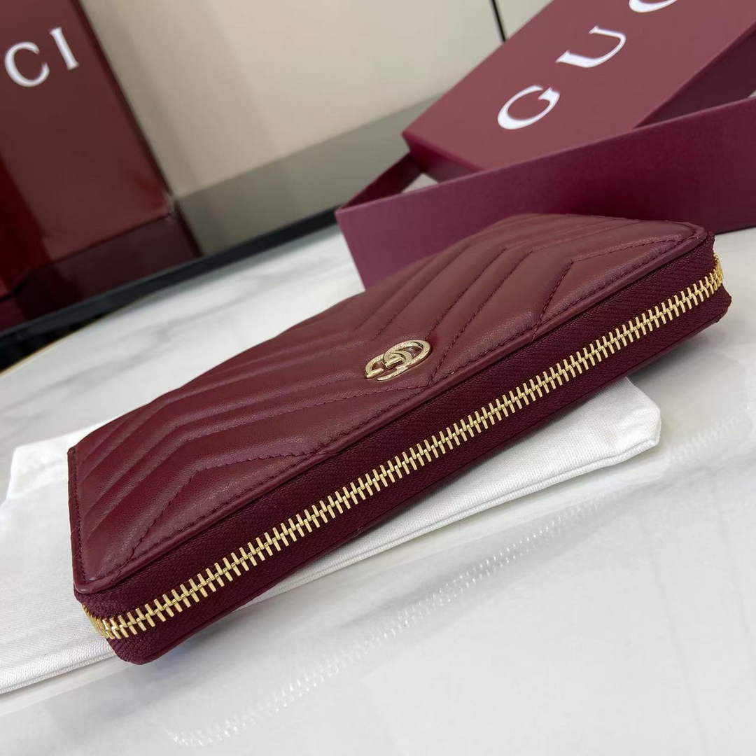 Gucci GG Marmont Leather Zip Wallet - Wine Red 837758