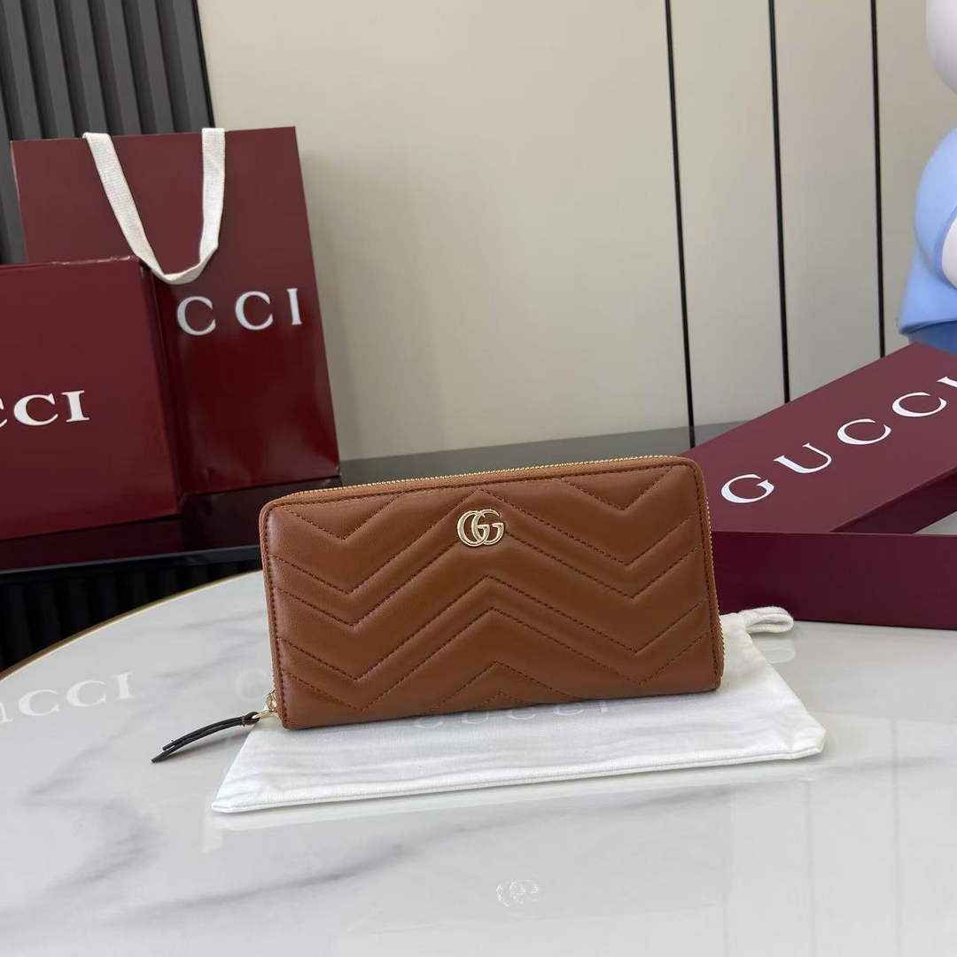 Gucci GG Marmont Leather Zip Wallet - Brown 837758