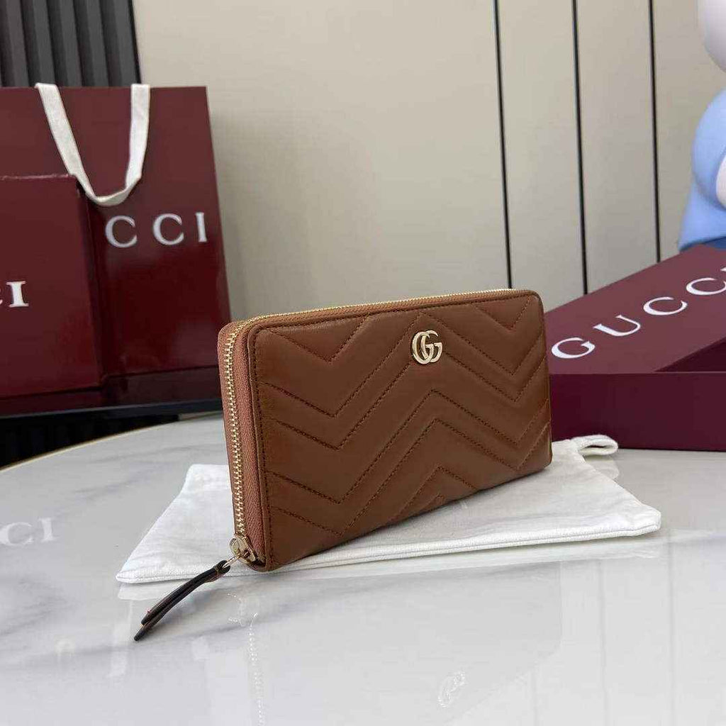 Gucci GG Marmont Leather Zip Wallet - Brown 837758