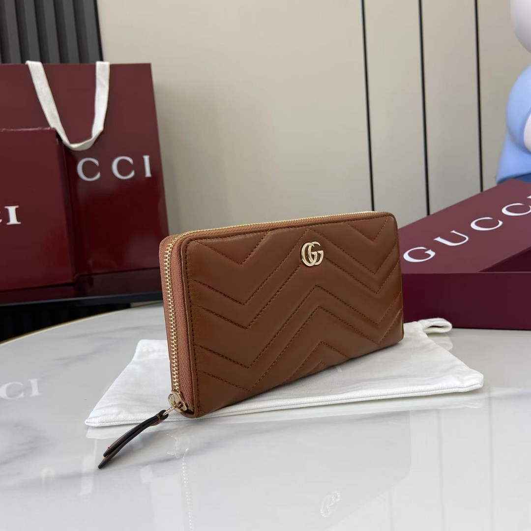 Gucci GG Marmont Leather Zip Wallet - Brown 837758