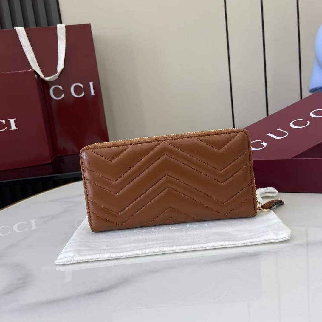 Gucci GG Marmont Leather Zip Wallet - Brown 837758