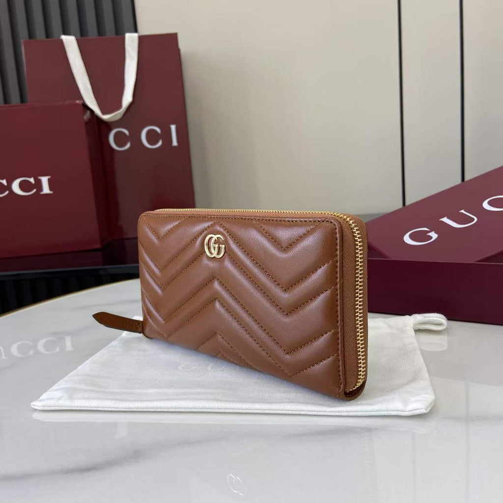 Gucci GG Marmont Leather Zip Wallet - Brown 837758