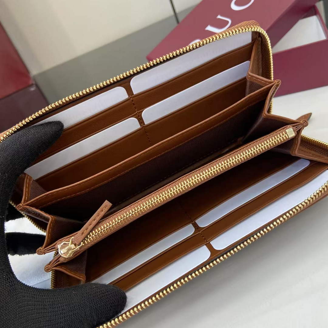 Gucci GG Marmont Leather Zip Wallet - Brown 837758