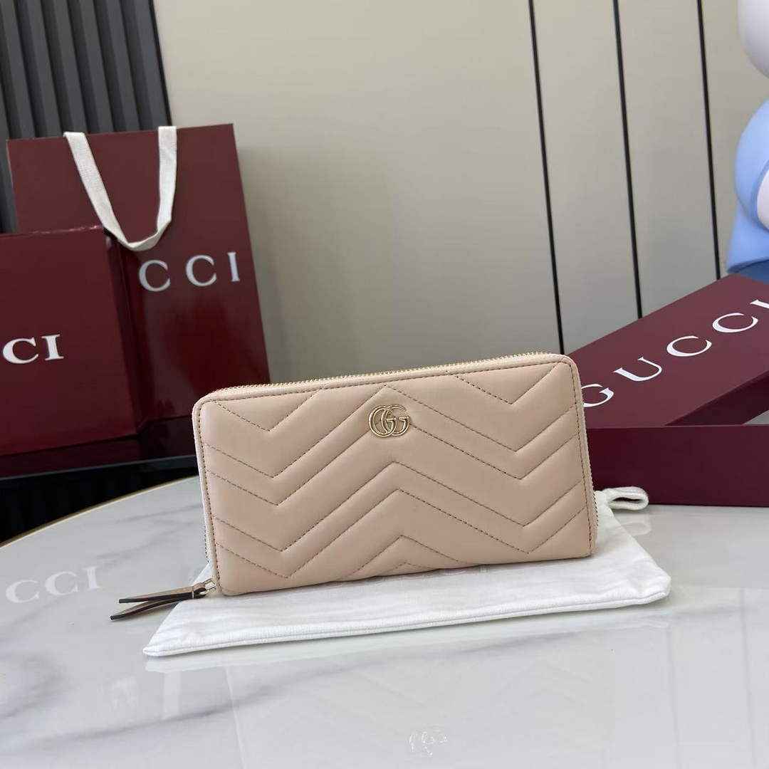Gucci GG Marmont Leather Zip Wallet - Dark Beige 837758