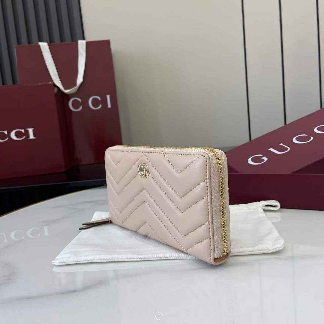 Gucci GG Marmont Leather Zip Wallet - Dark Beige 837758