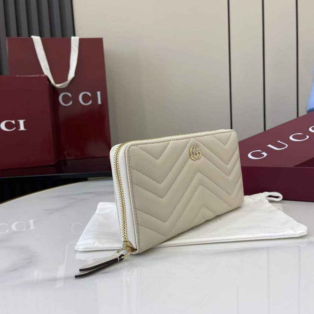 Gucci GG Marmont Leather Zip Wallet - Beige 837758