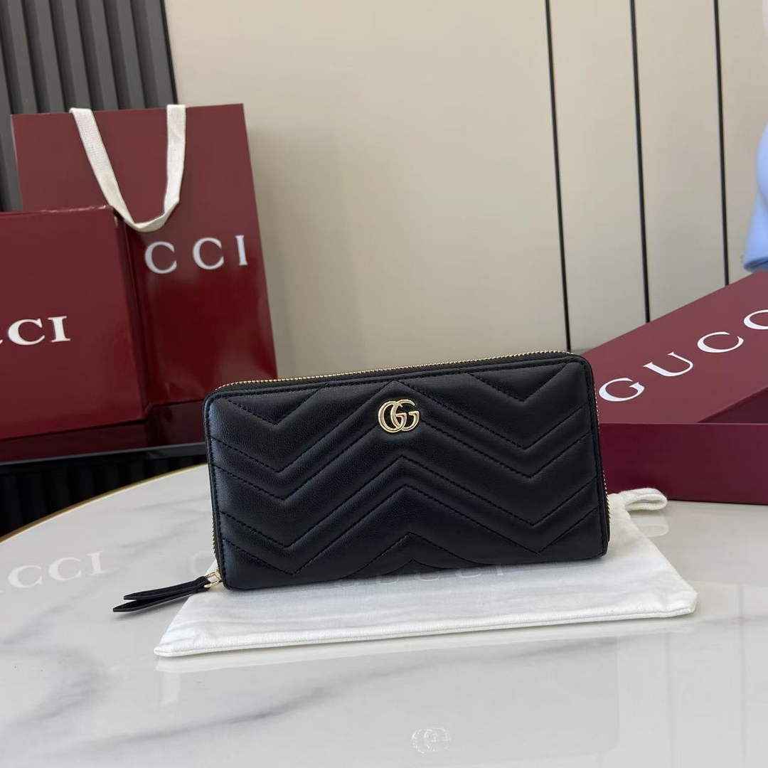 Gucci GG Marmont Leather Zip Wallet - Black 837758