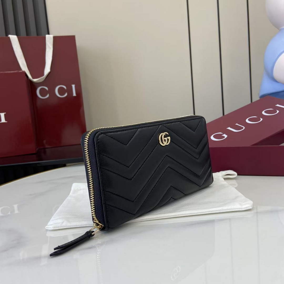 Gucci GG Marmont Leather Zip Wallet - Black 837758