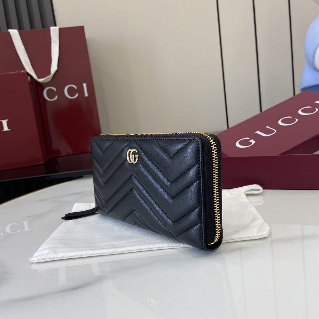Gucci GG Marmont Leather Zip Wallet - Black 837758