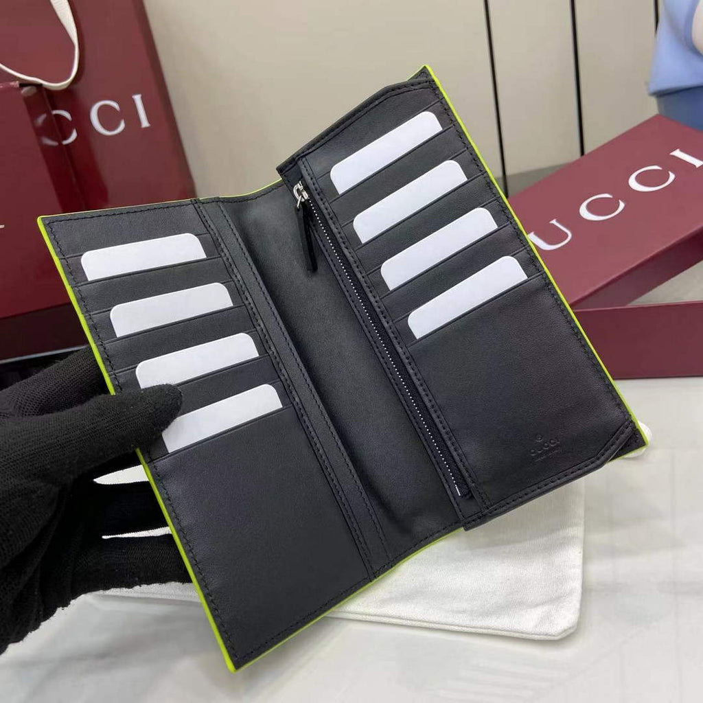 Gucci GG Marmont long wallet 835054 in black green soft leather