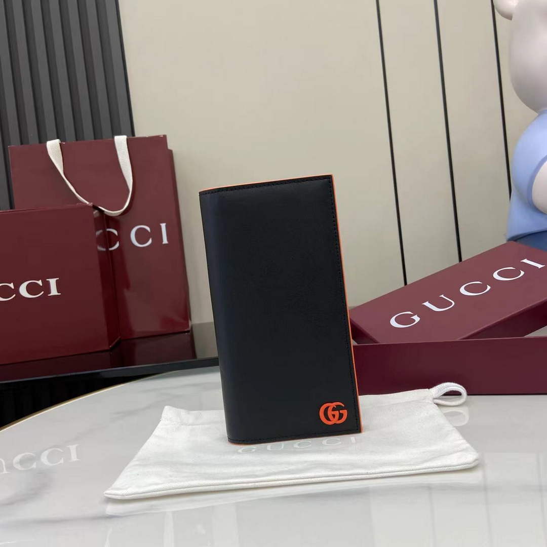 Gucci GG Marmont long wallet 835054 in black orange soft leather