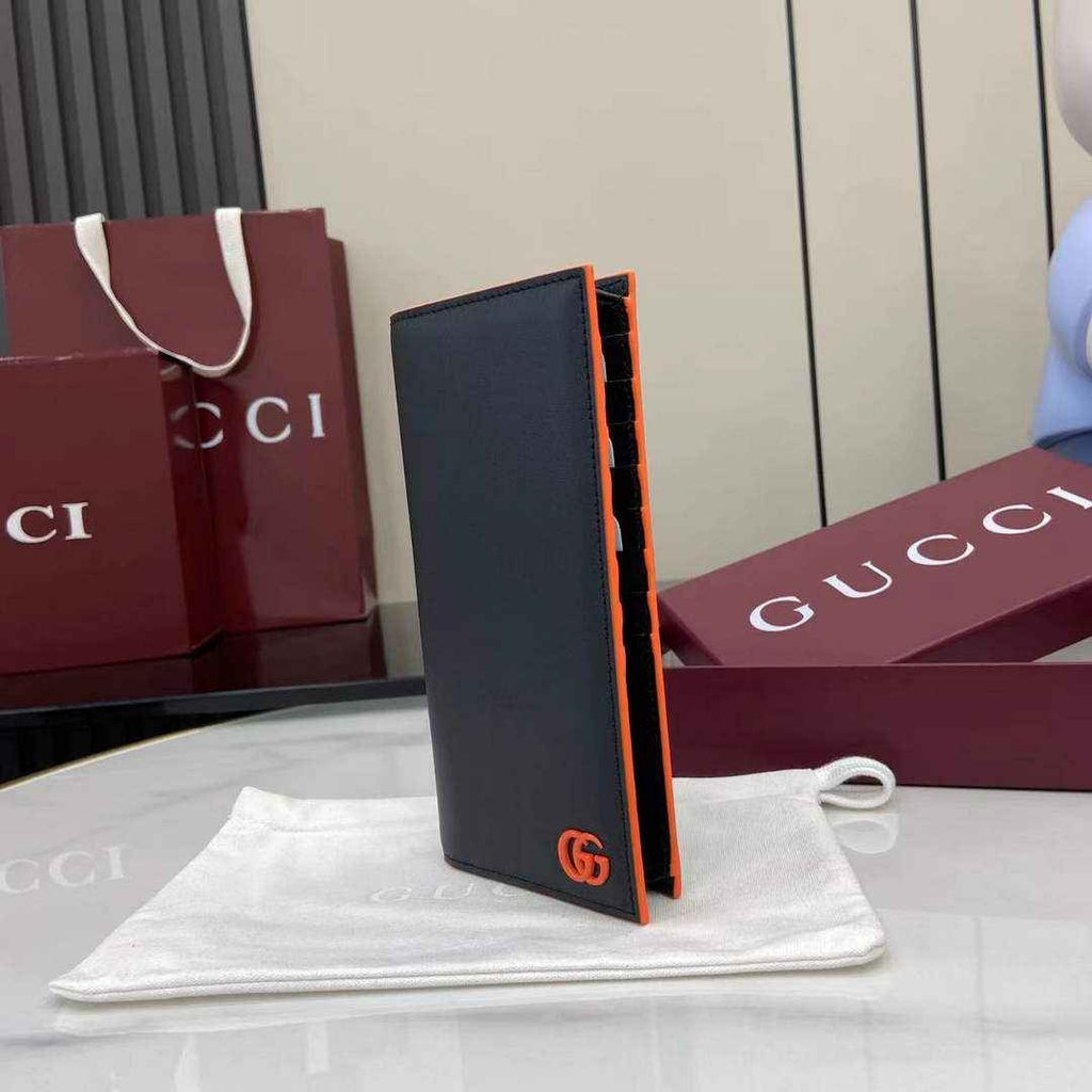 Gucci GG Marmont long wallet 835054 in black orange soft leather