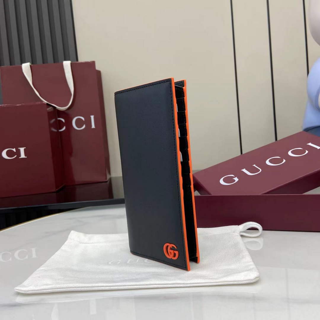 Gucci GG Marmont long wallet 835054 in black orange soft leather