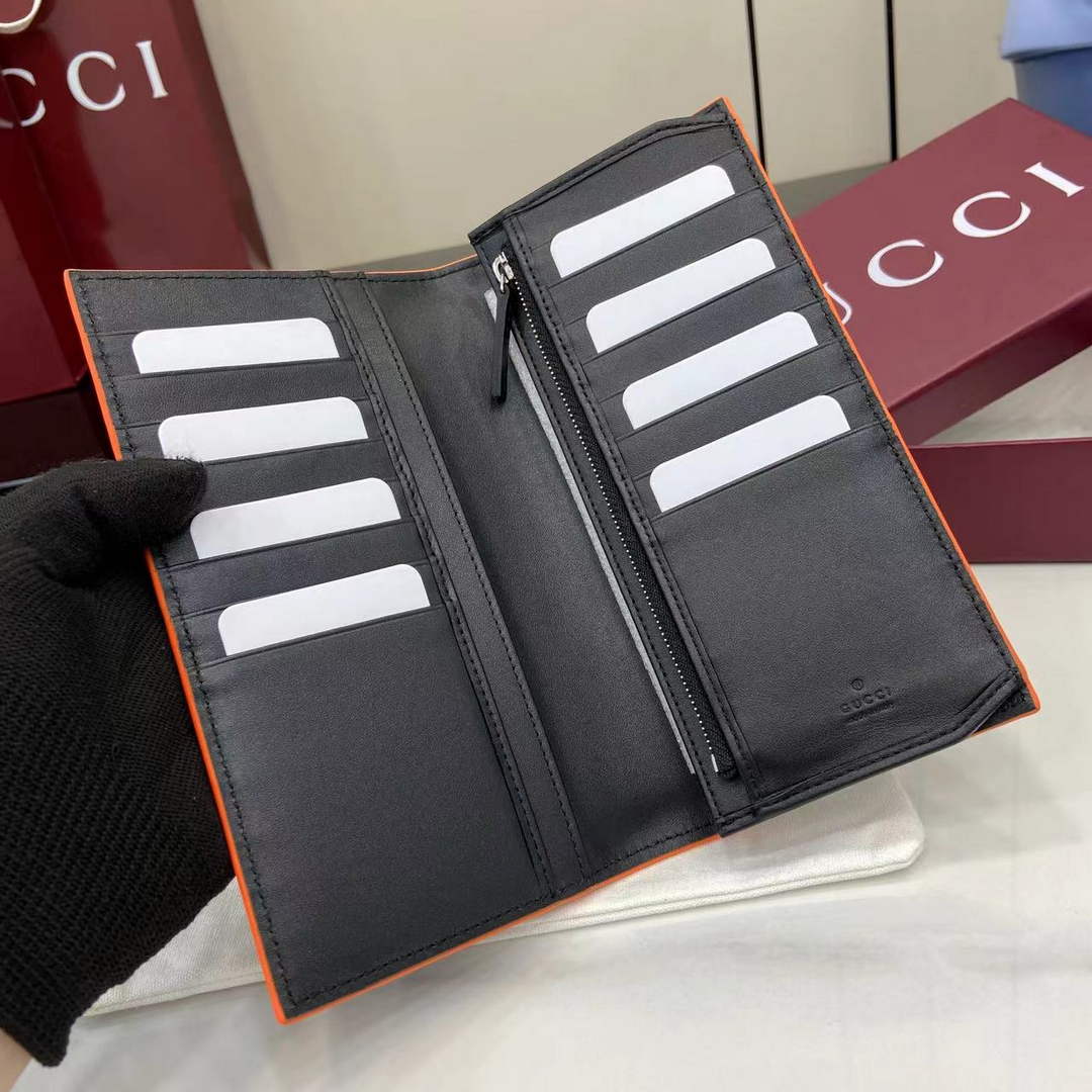 Gucci GG Marmont long wallet 835054 in black orange soft leather