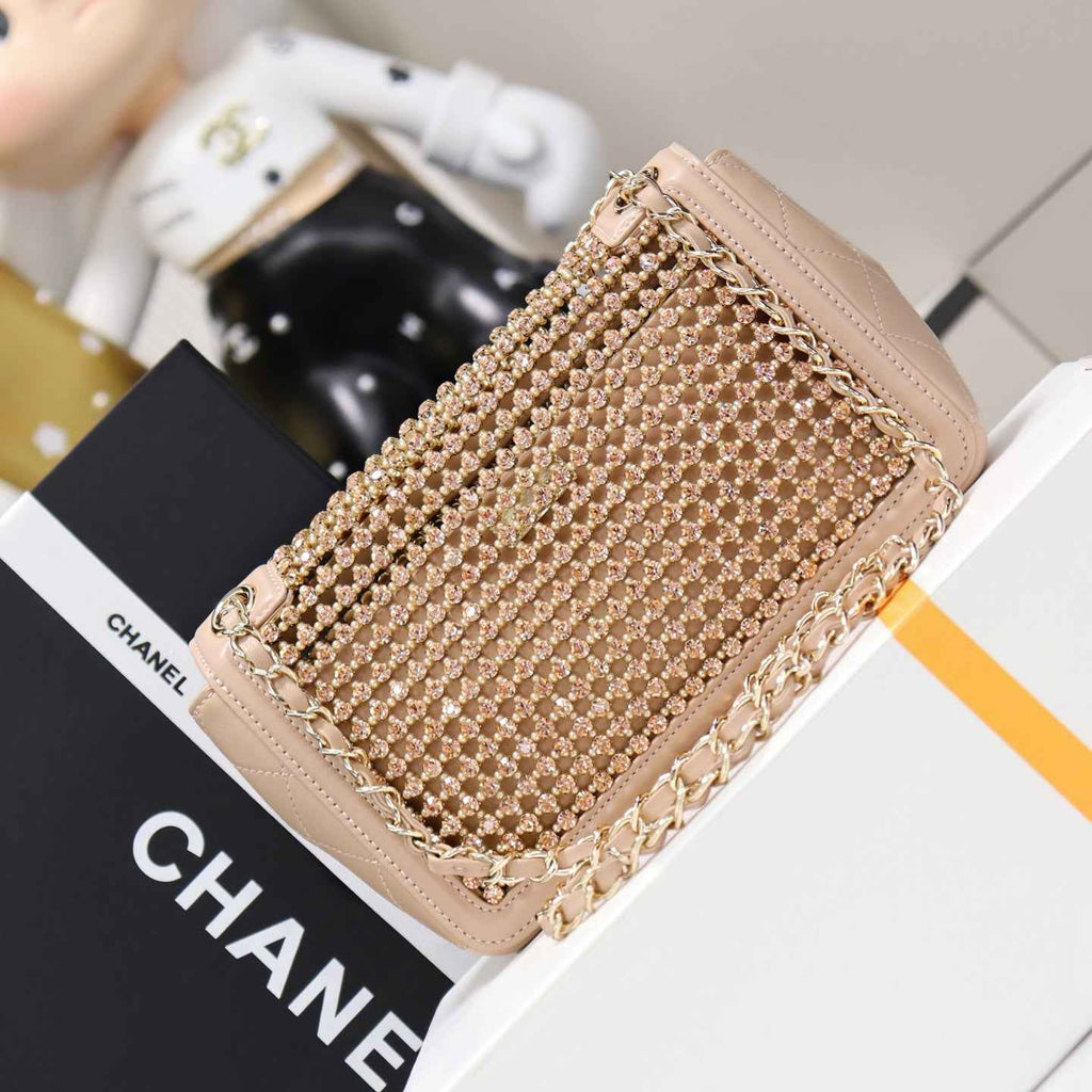 Chanel Small flap bag, AS4962 dark beige lambskin, diamanté