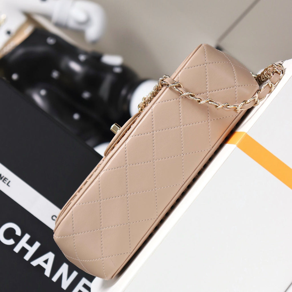 Chanel Small flap bag, AS4962 dark beige lambskin, diamanté