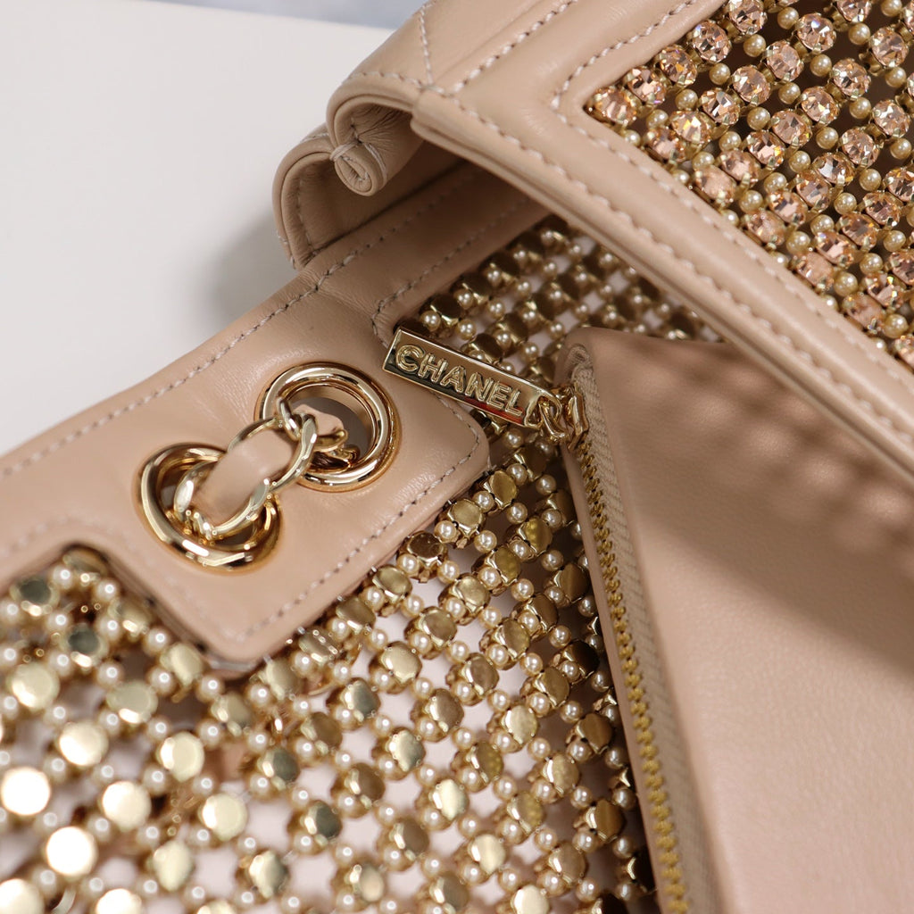 Chanel Small flap bag, AS4962 dark beige lambskin, diamanté