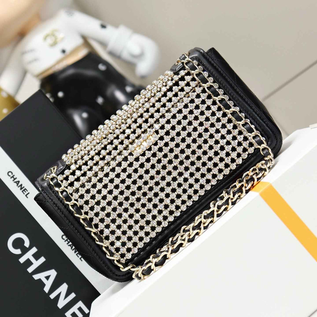 Chanel Small flap bag, AS4962 black gold lambskin, diamanté